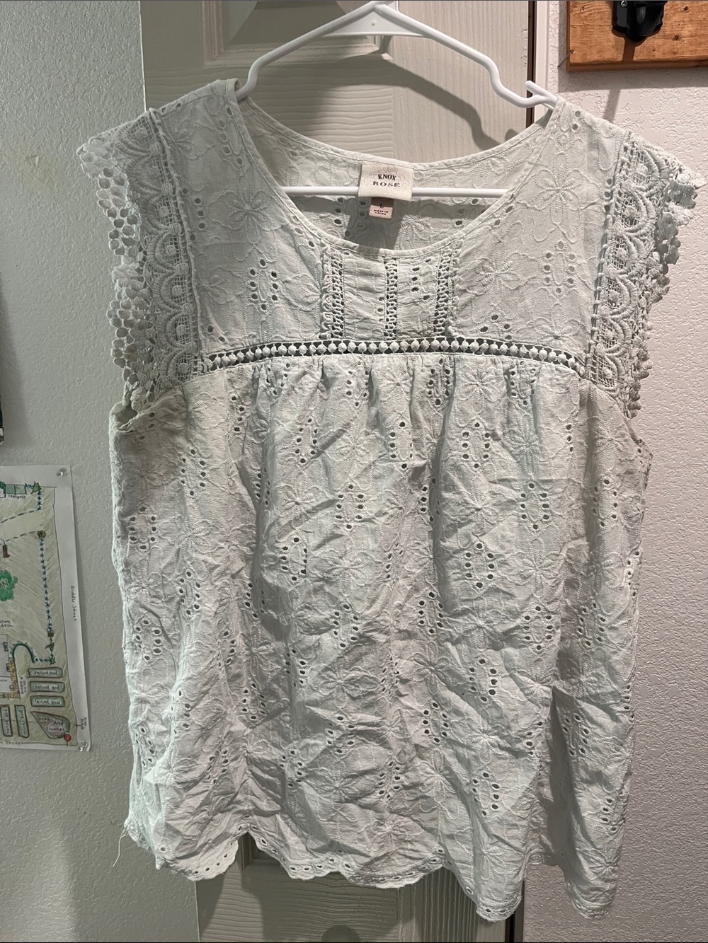 Knox Rose White Eyelet Crochet Cap Sleeve Tank
